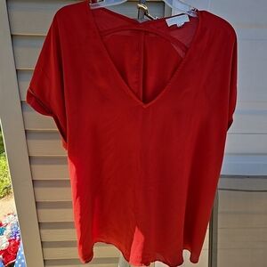 Forever 21 Bold Red V-Neck Blouse